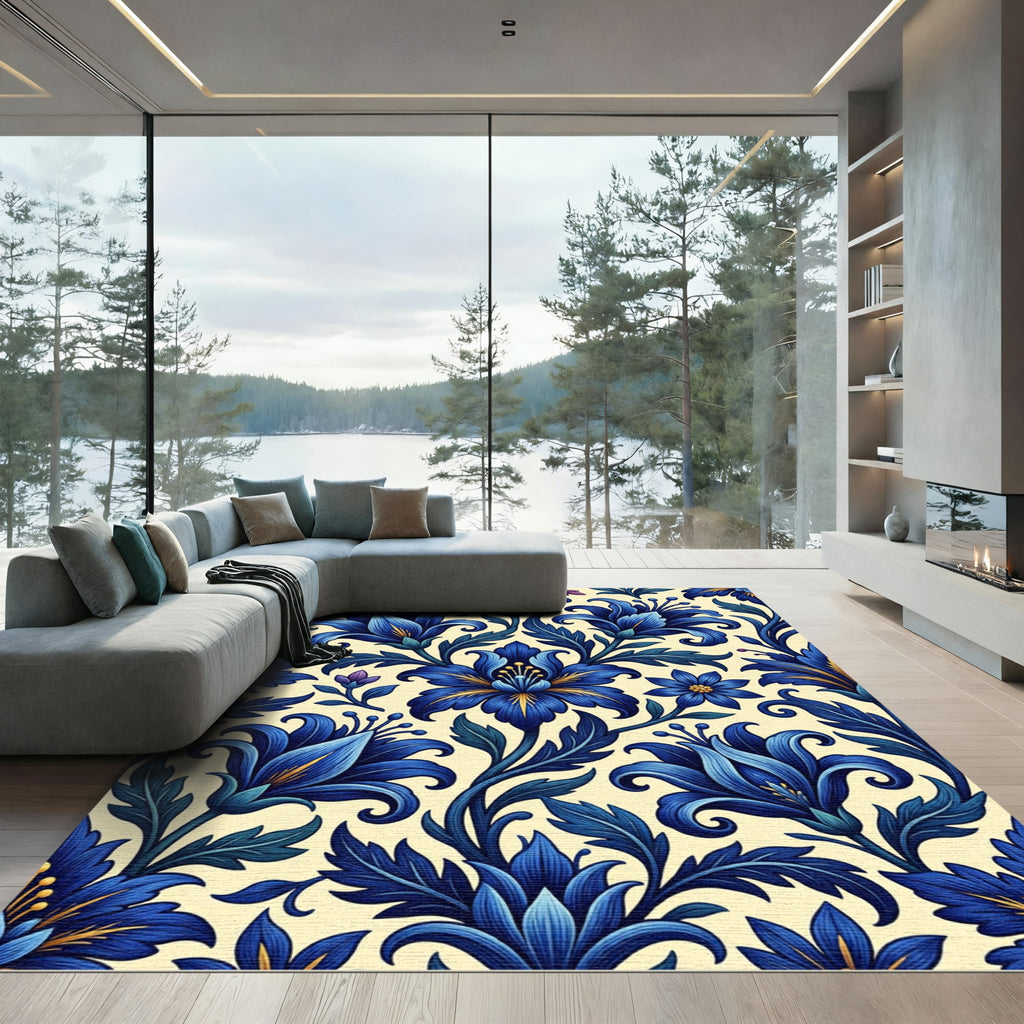 Rich Blue Floral Garden Accents Rug