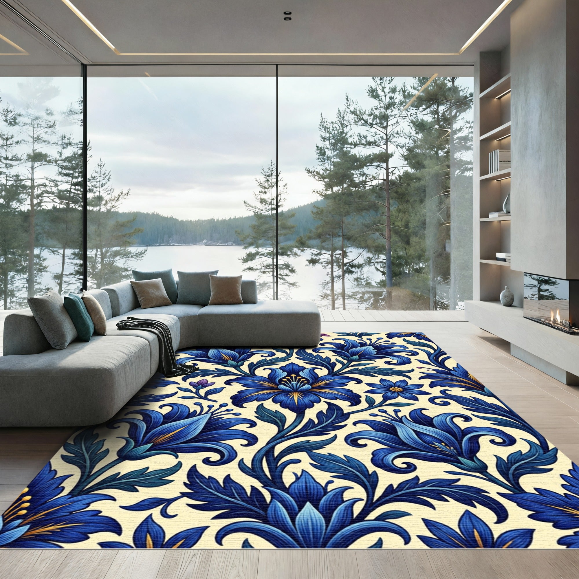 Rich Blue Floral Garden Accents Rug