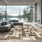 Modern Neutral Toned Parquet Wood Block Rug