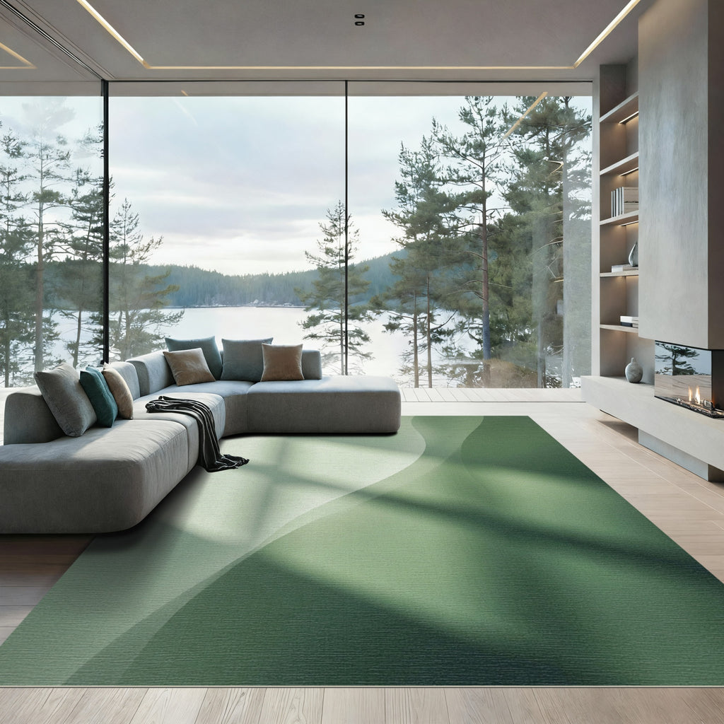 Sage Green Abstract Wave Overlay Rug