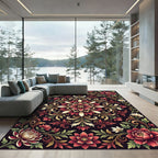 Dark Floral Medallion with Crimson Blossoms Rug