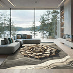 Neutral Zen Lotus Sand Wave Art Rug