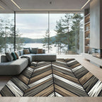 Rustic Wood Grain Chevron Pattern Rug