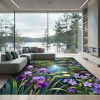 Vibrant Purple Iris Pond Garden Rug