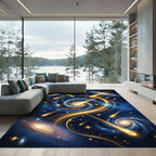 Celestial Gold Spiral Galaxy Art Rug
