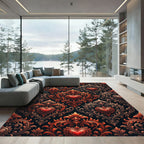 Ornate Red Heart Scrollwork Damask Rug