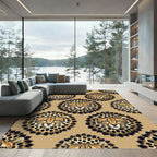 Golden Cheetah Face Floral Symmetry Rug