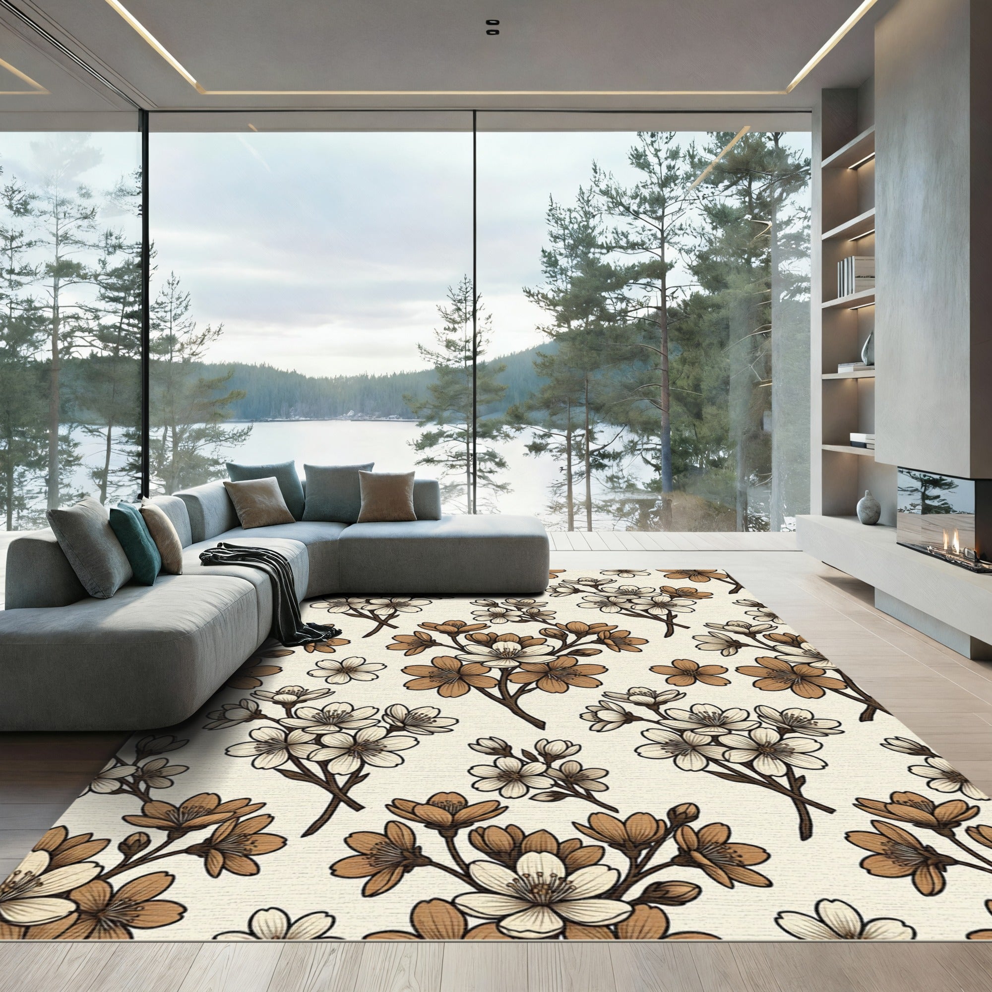 Rustic Flower Branch All-Over Rug