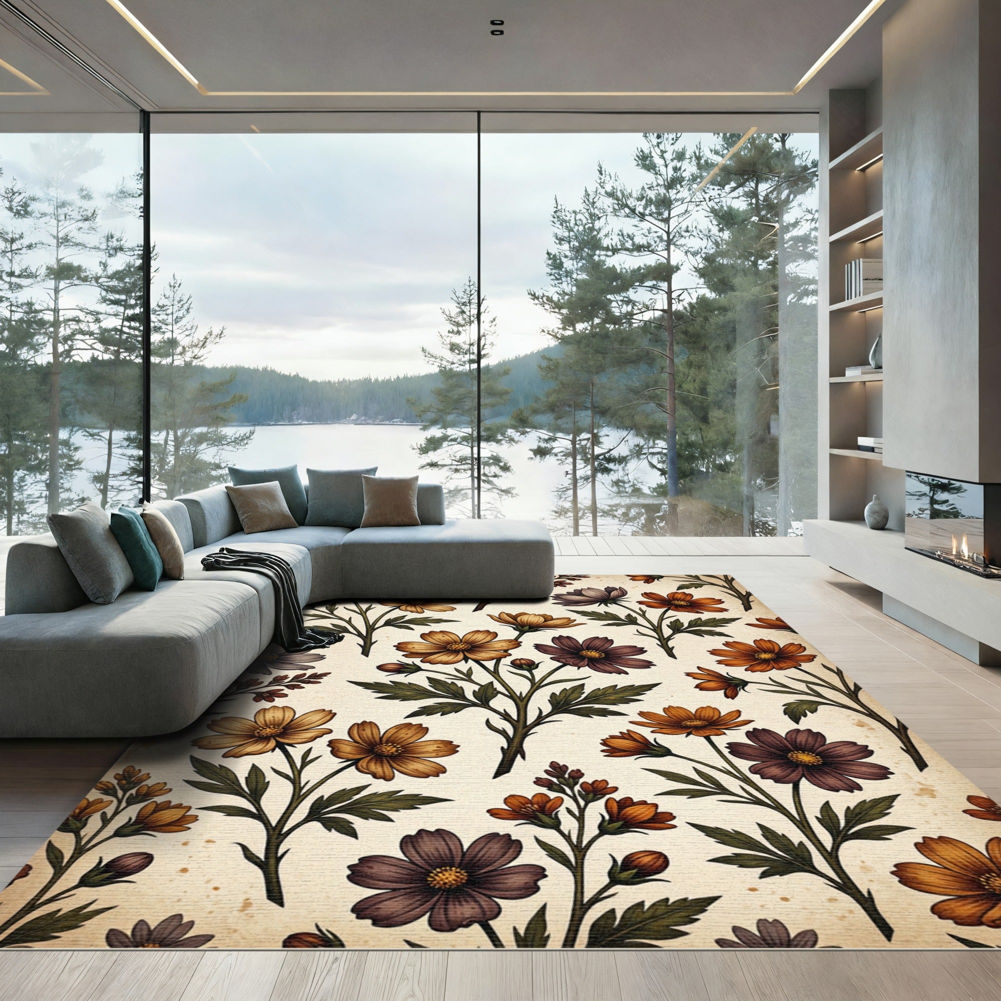 Vintage Autumn Floral Harvest Cosmos Rug