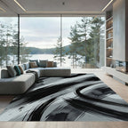 Monochromatic Abstract Ink Brush Stroke Rug