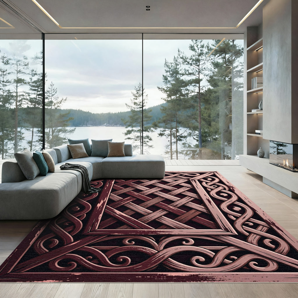 Ornate Woven Wood Interlace Square Rug