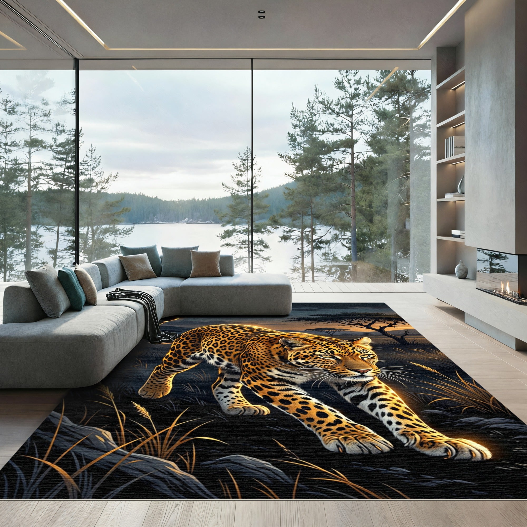 Golden Leopard Savanna Sunset Rug