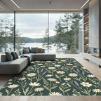 Dark Forest Botanical Daisy Lavender Bloom Rug