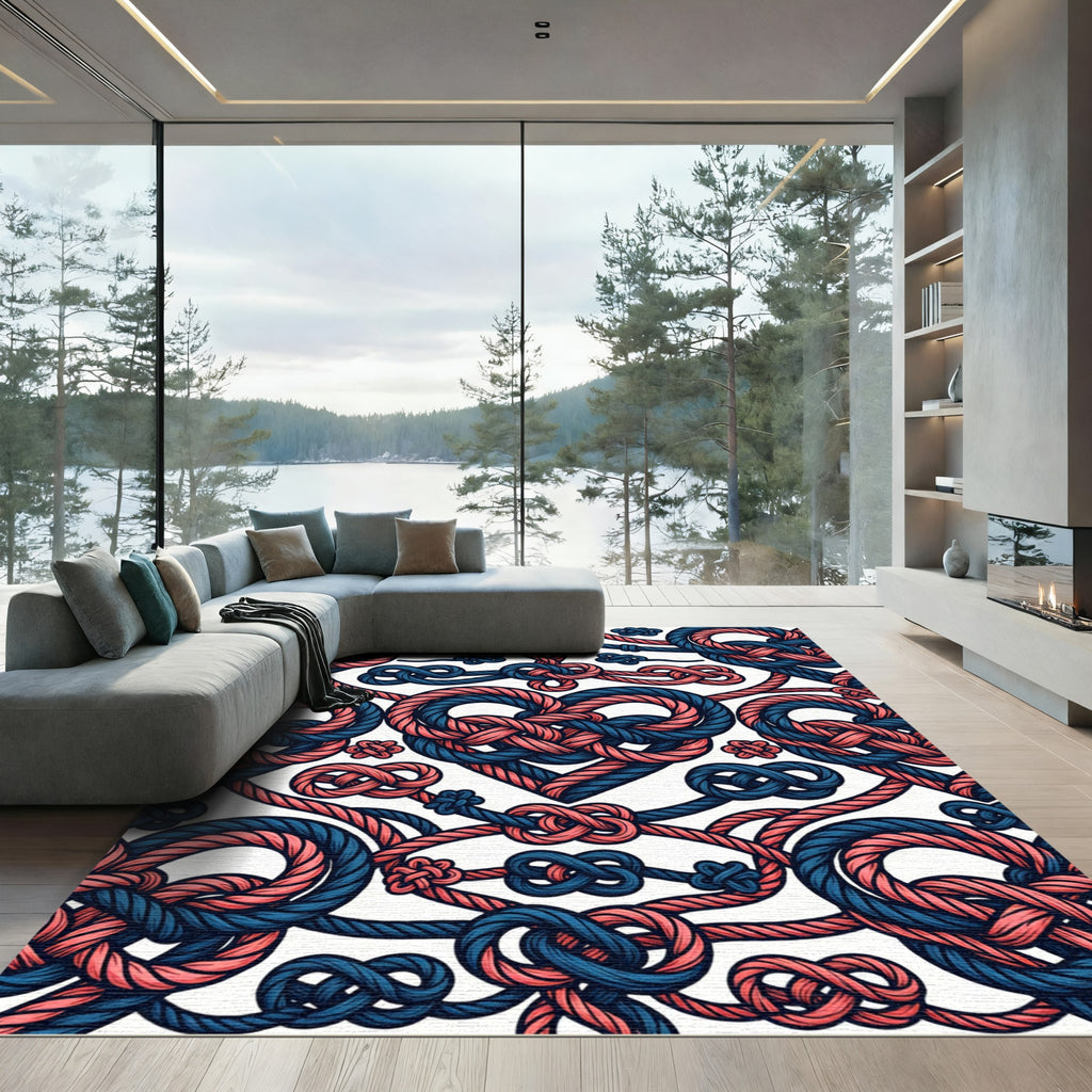 Coral Blue Nautical Rope Knots Rug