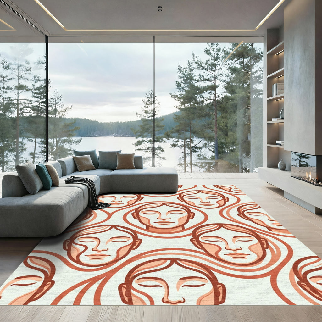 Coral Faces Abstract Contemporary Seamless Rug