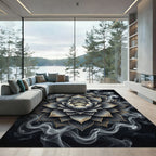 Smoky Charcoal Ethereal Lotus Mandala Rug