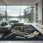 Golden Dragonfly Illustration on Navy Rug