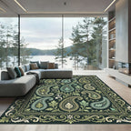 Emerald Green Paisley Floral Foliage Rug