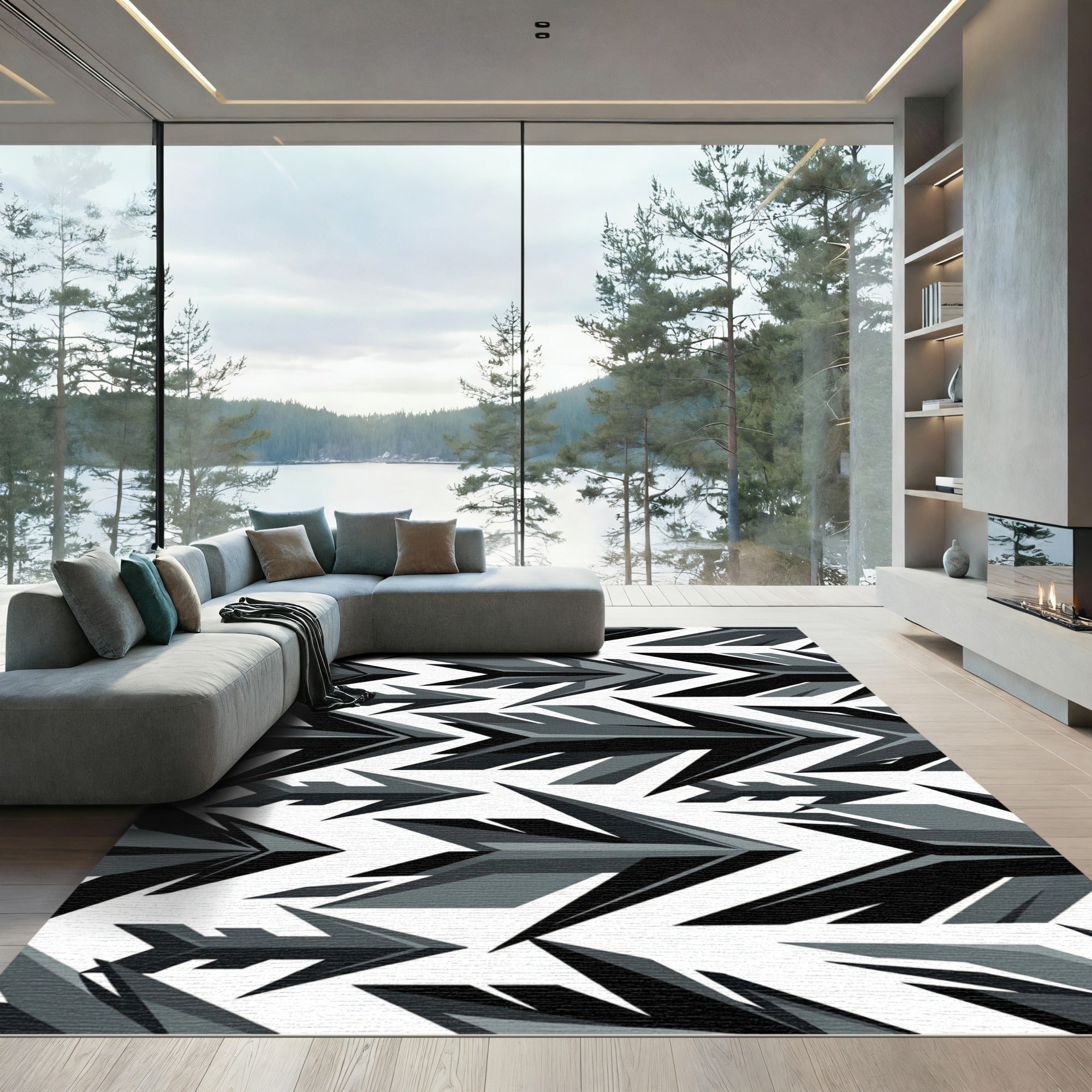 Sharp Monochromatic Geometric Arrow Composition Rug