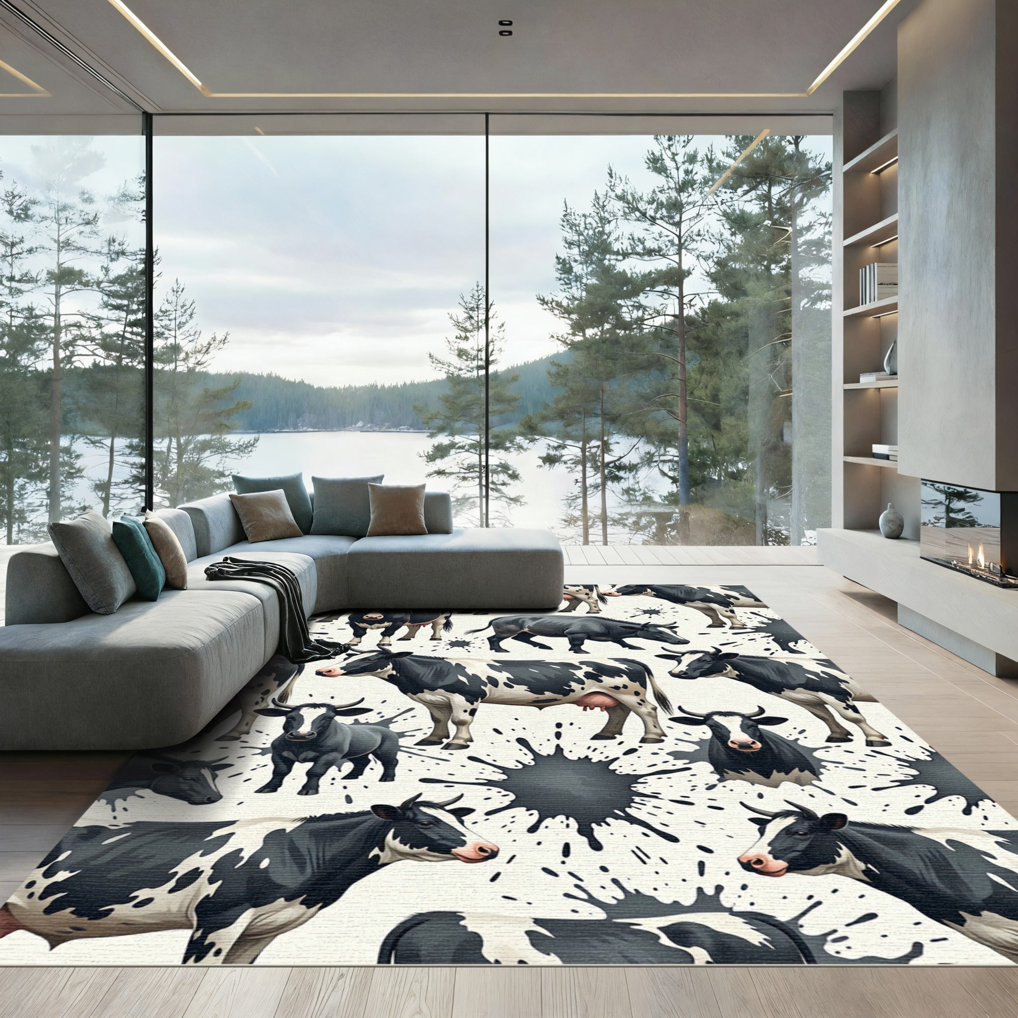 Whimsical Black White Cow Splash Rug