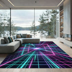 Neon Grid Cyberpunk Light Tunnel Rug