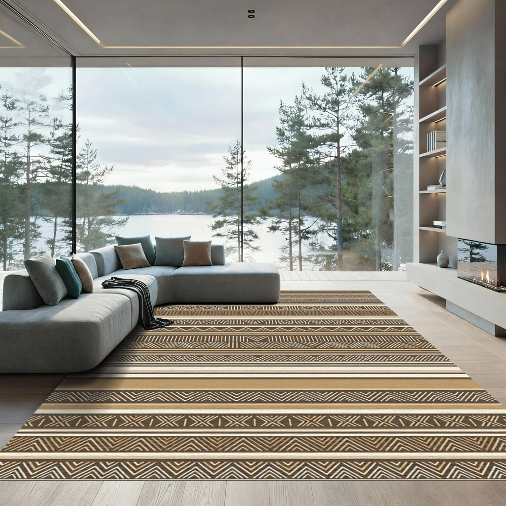 Earthy Abstract Geometric Horizontal Bands Rug