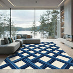 Navy Blue Trellis Grid Rug