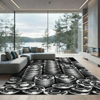 Monochrome Stacked Casino Token Geometric Rug