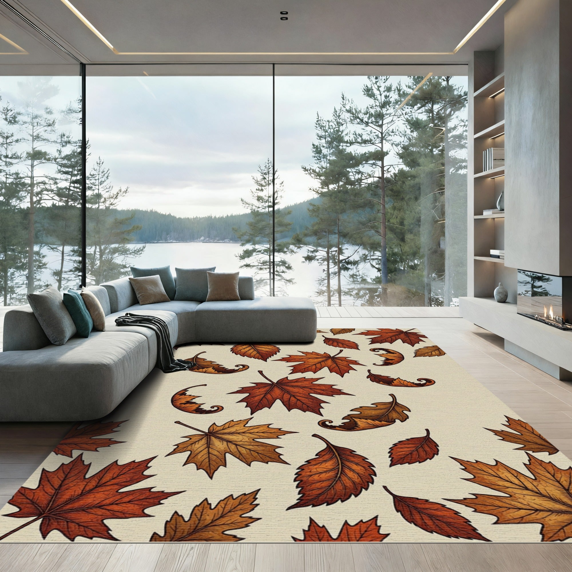 Cozy Autumnal Harvest Falling Leaves Rug