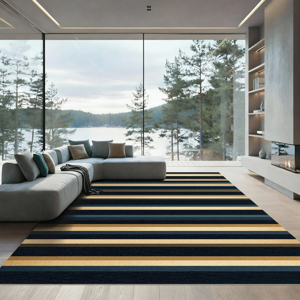 Classic Blue Gold Striped Harmony Rug