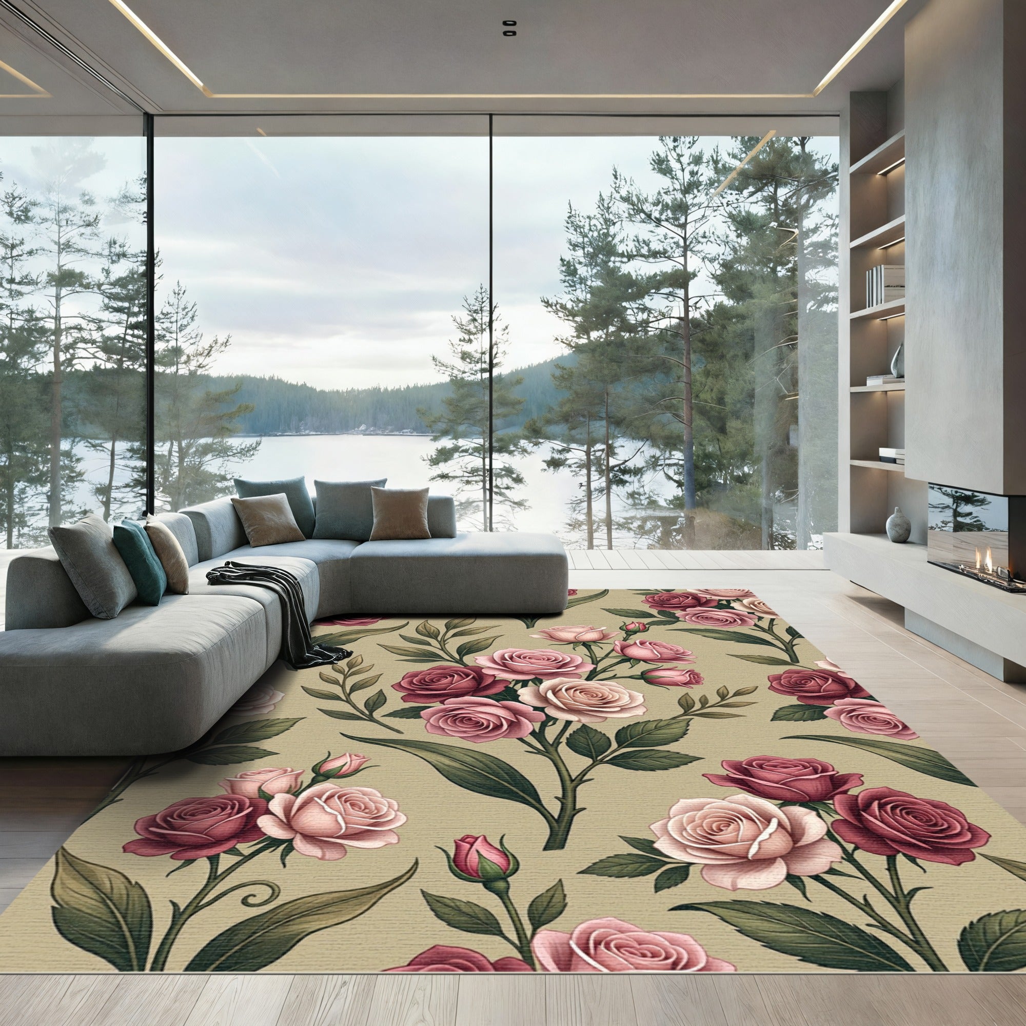 Romantic Dusty Rose Floral Bouquet Rug