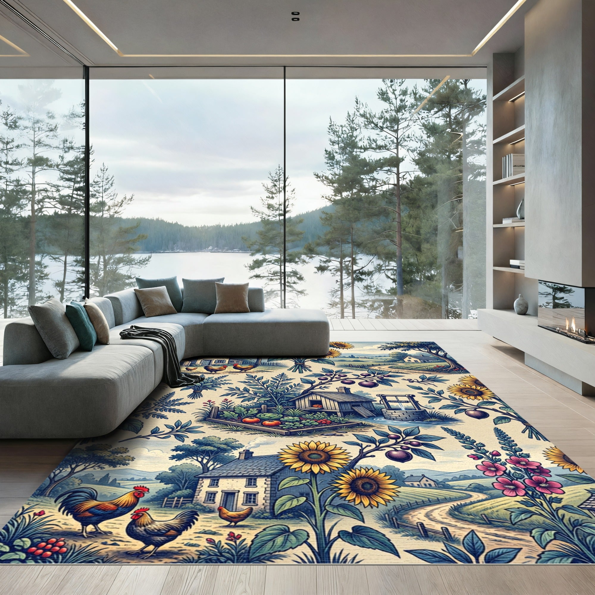 Vintage Sunflower Farmhouse Rustic Meadow Rug