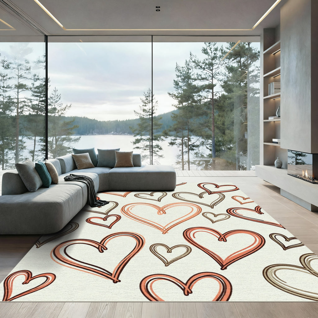 Terracotta Brown Hearts Collage Rug