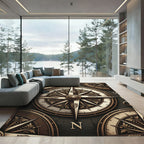 Vintage Bronze Nautical Compass Medallion Rug