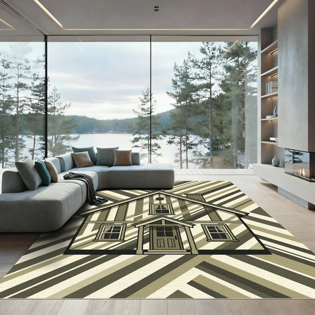 Monochromatic Geometric Striped House Rug