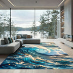 Dynamic Ocean Wave Swirl Abstract Art Rug