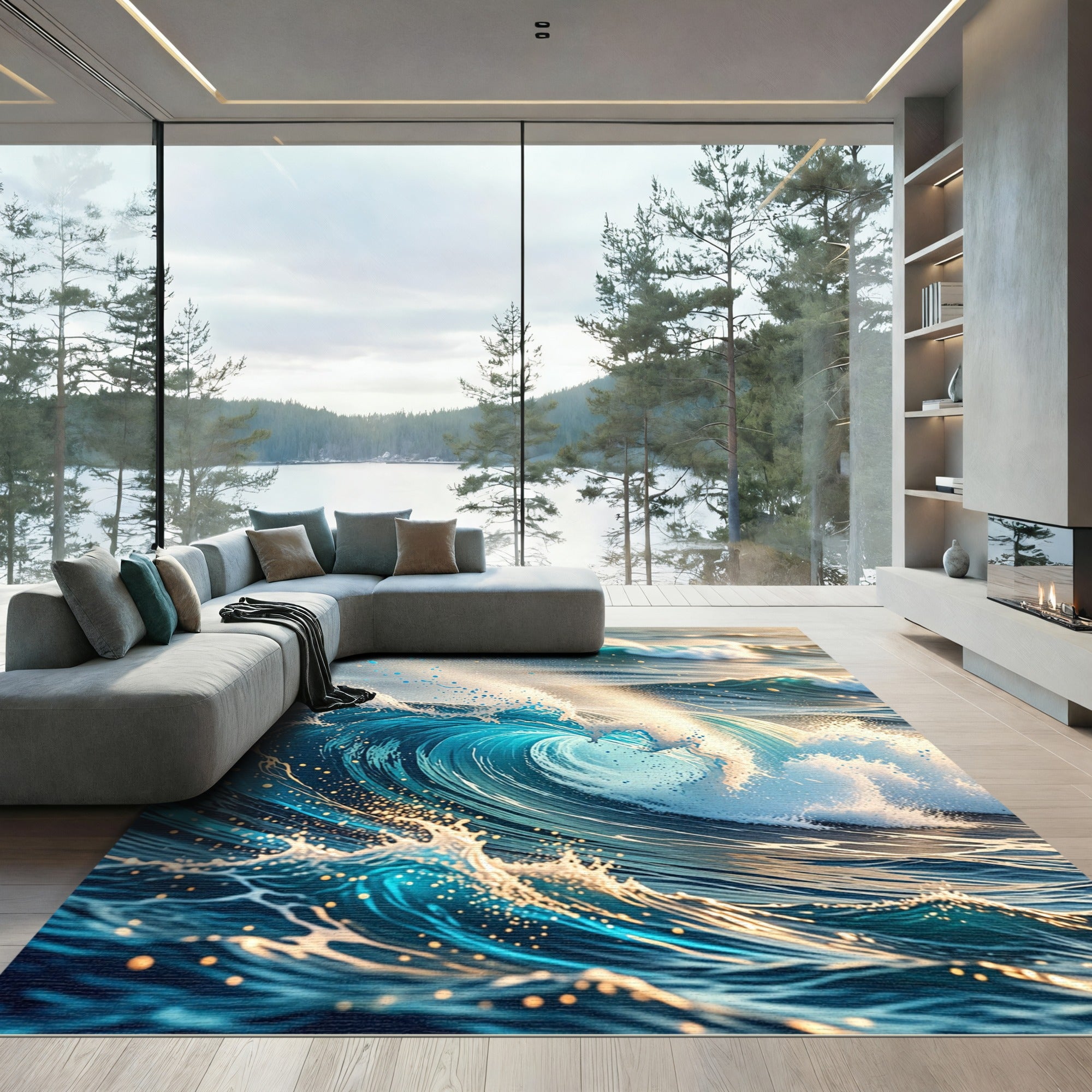 Dynamic Ocean Wave Swirl Abstract Art Rug
