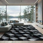 Modern Isometric Charcoal Geometric Cube Rug