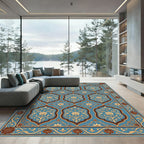 Elegant Blue Floral Damask Tile Rug