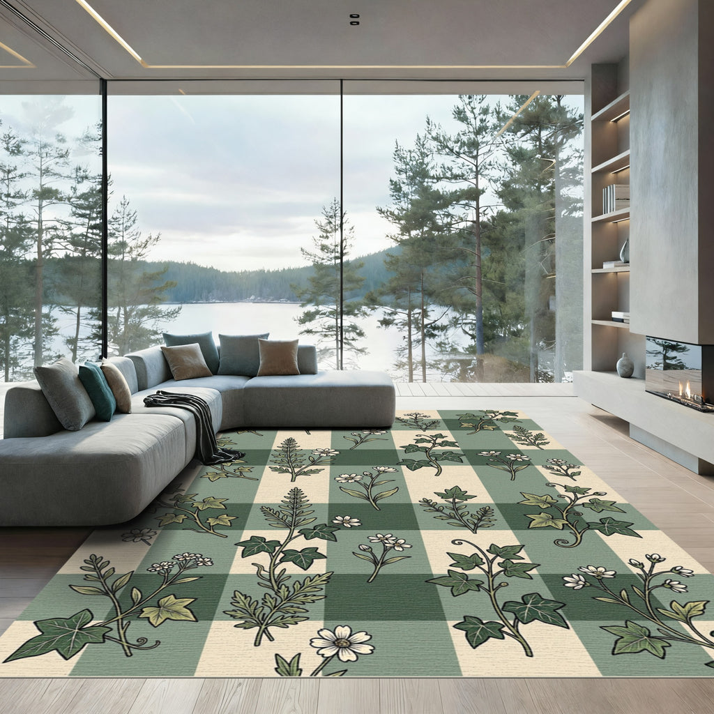 Green Ivy and Daisy Gingham Rug