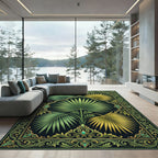 Emerald Green Tropical Palm Leaf Frame Rug