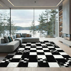 Monochrome Abstract Grid Checkered Square Rug