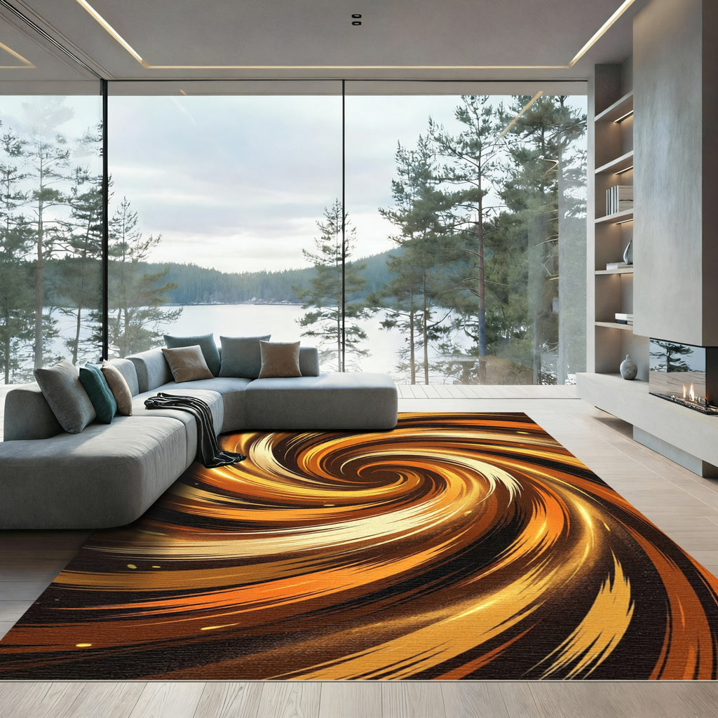 Golden Brown Swirl Vortex Rug