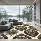 Celestial Gold Star Compass Emblem Rug