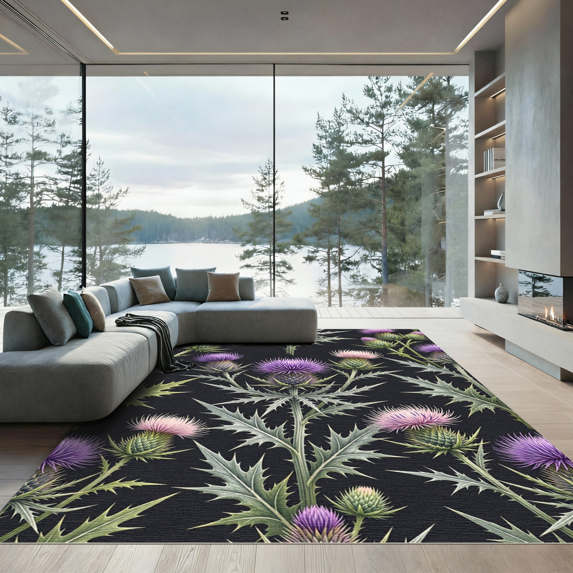 Gothic Violet Thistle Floral Garden Rug