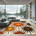 Retro Orange Starburst Burst Pattern Rug