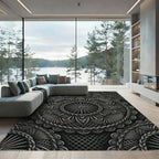 Intricate Black Silver Celtic Knot Mandalas Rug
