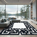 Dark Gray Abstract Geometric Maze Rug