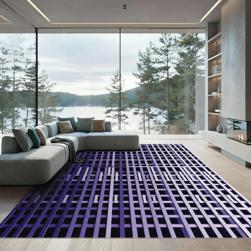 Deep Purple Intersecting Lines Rug