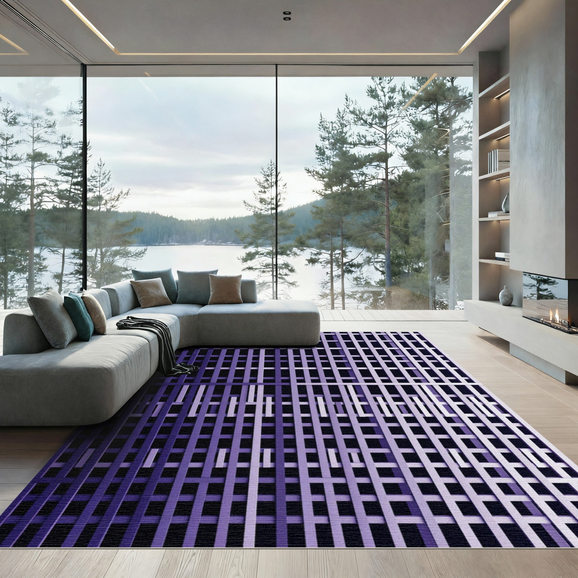 Deep Purple Intersecting Lines Rug
